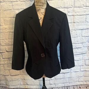 Vintage Trina Turk Blazer One Button Black Size 8 Pockets Fitted